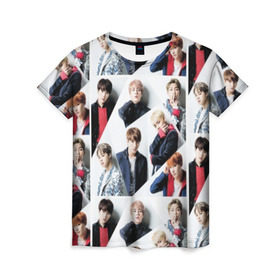 Женская футболка 3D с принтом BTS Collage , 100% полиэфир ( синтетическое хлопкоподобное полотно) | прямой крой, круглый вырез горловины, длина до линии бедер | bangtan | boy | j hope | jimin | jin | jungkook | korea | luv | rm | suga | v | with | бтс | кей | поп