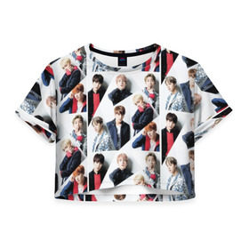 Женская футболка Cropp-top с принтом BTS Collage , 100% полиэстер | круглая горловина, длина футболки до линии талии, рукава с отворотами | bangtan | boy | j hope | jimin | jin | jungkook | korea | luv | rm | suga | v | with | бтс | кей | поп