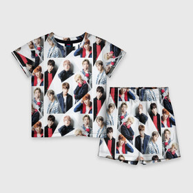 Детский костюм с шортами 3D с принтом BTS COLLAGE ,  |  | bangtan | boy | j hope | jimin | jin | jungkook | korea | luv | rm | suga | v | with | бтс | кей | поп