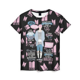Женская футболка 3D с принтом BTS Jimin Quotes , 100% полиэфир ( синтетическое хлопкоподобное полотно) | прямой крой, круглый вырез горловины, длина до линии бедер | bangtan | boy | j hope | jimin | jin | jungkook | korea | luv | rm | suga | v | with | бтс | кей | поп