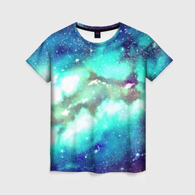 Женская футболка 3D с принтом Звёздное небо , 100% полиэфир ( синтетическое хлопкоподобное полотно) | прямой крой, круглый вырез горловины, длина до линии бедер | galaxy | nebula | space | star | абстракция | вселенная | галактика | звезда | звезды | космический | планеты