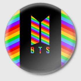 Значок с принтом BTS RAINBOW ,  металл | круглая форма, металлическая застежка в виде булавки | 