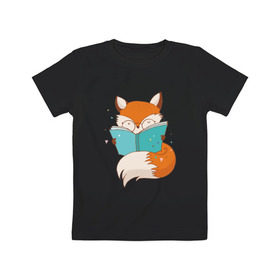Детская футболка хлопок с принтом Лиса с книжкой , 100% хлопок | круглый вырез горловины, полуприлегающий силуэт, длина до линии бедер | Тематика изображения на принте: fox | foxed | арт | лис | лиса | лисенок | лисичка | пушистик | рыжая | рыжмй хвост