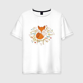 Женская футболка хлопок Oversize с принтом Лиса в цветах , 100% хлопок | свободный крой, круглый ворот, спущенный рукав, длина до линии бедер
 | fox | foxed | арт | лис | лиса | лисенок | лисичка | пушистик | рыжая | рыжмй хвост