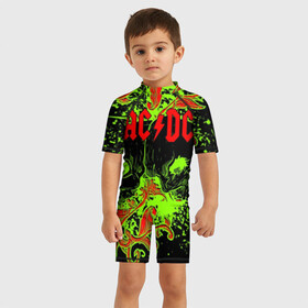 Детский купальный костюм 3D с принтом AC/DC  , Полиэстер 85%, Спандекс 15% | застежка на молнии на спине | ac dc | acdc | back in black | columbia | epic | force | guitar | pop | rock | vevo | ангус | блюз | рок | хард | янг
