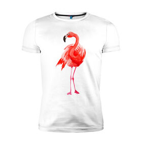 Мужская футболка премиум с принтом Фламинго , 92% хлопок, 8% лайкра | приталенный силуэт, круглый вырез ворота, длина до линии бедра, короткий рукав | животные | птицы | фламинго