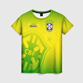 Женская футболка 3D с принтом Бразилия , 100% полиэфир ( синтетическое хлопкоподобное полотно) | прямой крой, круглый вырез горловины, длина до линии бедер | brasil | brazil | бразилия | бразильская сборная | сборная бразилии | сборная бразилии по футболу | сборные | форма | футбол | футбольные сборные | чемпионат мира