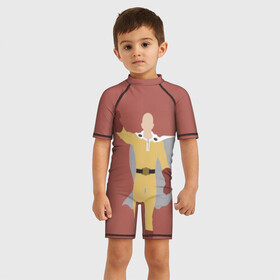 Детский купальный костюм 3D с принтом Saitama , Полиэстер 85%, Спандекс 15% | застежка на молнии на спине | hero | man | one | one punch | punch | punch man | saitama | super | superhero | ванпанчмен | герой | сайтама | супер | супергерой