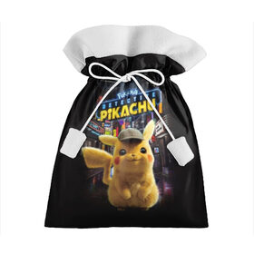 Подарочный 3D мешок с принтом Pikachu Detective , 100% полиэстер | Размер: 29*39 см | Тематика изображения на принте: anime | game | nintendo | pikachu | pokemon | аниме | детектив | игра | кино | пикачу | покемон | эш кетчум