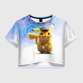 Женская футболка Cropp-top с принтом Pikachu Detective , 100% полиэстер | круглая горловина, длина футболки до линии талии, рукава с отворотами | anime | game | nintendo | pikachu | pokemon | аниме | детектив | игра | кино | пикачу | покемон | эш кетчум