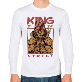 Мужской лонгслив хлопок с принтом King of the street , 100% хлопок |  | king | животные | звери | король | король улиц | кот | кошка | кошки | лев | природа | улица