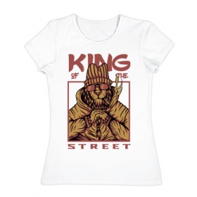 Женская футболка хлопок с принтом King of the street , 100% хлопок | прямой крой, круглый вырез горловины, длина до линии бедер, слегка спущенное плечо | king | животные | звери | король | король улиц | кот | кошка | кошки | лев | природа | улица