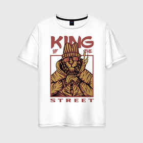 Женская футболка хлопок Oversize с принтом King of the street , 100% хлопок | свободный крой, круглый ворот, спущенный рукав, длина до линии бедер
 | king | животные | звери | король | король улиц | кот | кошка | кошки | лев | природа | улица