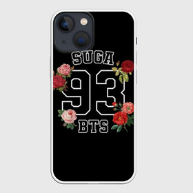 Чехол для iPhone 13 mini с принтом SUGA 93 BTS ,  |  | Тематика изображения на принте: bangtan | bighit | boy | fake love | j hope | jimin | jin | jungkook | korea | kpop | live | luv | mic drop | rm | suga | v | with | бтс | кей | поп