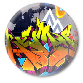 Значок с принтом НЕОНОВОЕ ГРАФФИТИ ,  металл | круглая форма, металлическая застежка в виде булавки | grafiti | paint | street art | urban | город | граффити | искусство | кирпичи | краски | рисунки | стена | улицы | уличное искусство