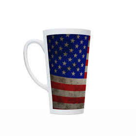 Кружка Латте с принтом Американский флаг , Белая керамика | Объем 480 мл; Высота 150 мм; Диаметр 90 мм | usa | абстракция | америка | американский | герб | звезды | краска | символика сша | страны | сша | флаг | штаты