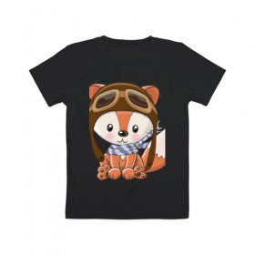 Детская футболка хлопок с принтом Лисенок летчик , 100% хлопок | круглый вырез горловины, полуприлегающий силуэт, длина до линии бедер | fox | foxed | арт | летчик | лис | лиса | лисенок | лисичка | пушистик | рыжая | рыжмй хвост