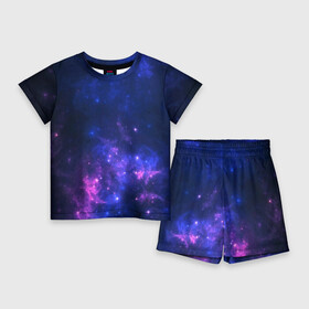 Детский костюм с шортами 3D с принтом Неоновый космос ,  |  | galaxy | nebula | space | star | абстракция | вселенная | галактика | звезда | звезды | космический | планеты