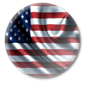 Значок с принтом Символика Америки ,  металл | круглая форма, металлическая застежка в виде булавки | usa | абстракция | америка | американский | герб | звезды | краска | символика сша | страны | сша | флаг | штаты