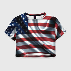 Женская футболка Cropp-top с принтом Символика Америки , 100% полиэстер | круглая горловина, длина футболки до линии талии, рукава с отворотами | usa | абстракция | америка | американский | герб | звезды | краска | символика сша | страны | сша | флаг | штаты