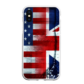 Чехол для iPhone XS Max матовый с принтом Англия&Америка , Силикон | Область печати: задняя сторона чехла, без боковых панелей | usa | абстракция | америка | американский | герб | звезды | краска | символика сша | страны | сша | флаг | штаты