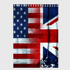 Скетчбук с принтом Англия&Америка , 100% бумага
 | 48 листов, плотность листов — 100 г/м2, плотность картонной обложки — 250 г/м2. Листы скреплены сверху удобной пружинной спиралью | usa | абстракция | америка | американский | герб | звезды | краска | символика сша | страны | сша | флаг | штаты