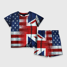 Детский костюм с шортами 3D с принтом Англия Америка ,  |  | usa | абстракция | америка | американский | герб | звезды | краска | символика сша | страны | сша | флаг | штаты