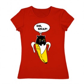Женская футболка хлопок с принтом Oh, snap! , 100% хлопок | прямой крой, круглый вырез горловины, длина до линии бедер, слегка спущенное плечо | banana | cat | kitten | банан | кот | котенок | кошка