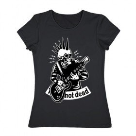 Женская футболка хлопок с принтом Punk`s not dead , 100% хлопок | прямой крой, круглый вырез горловины, длина до линии бедер, слегка спущенное плечо | guitar | motto | music | punk | rock | skull | гитара | девиз | музыка | панк | рок | череп