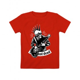 Детская футболка хлопок с принтом Punk`s not dead , 100% хлопок | круглый вырез горловины, полуприлегающий силуэт, длина до линии бедер | Тематика изображения на принте: guitar | motto | music | punk | rock | skull | гитара | девиз | музыка | панк | рок | череп