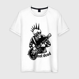 Мужская футболка хлопок с принтом Punk`s not dead , 100% хлопок | прямой крой, круглый вырез горловины, длина до линии бедер, слегка спущенное плечо. | guitar | motto | music | punk | rock | skull | гитара | девиз | музыка | панк | рок | череп