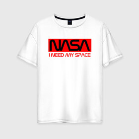 Женская футболка хлопок Oversize с принтом NASA (НА СПИНЕ) , 100% хлопок | свободный крой, круглый ворот, спущенный рукав, длина до линии бедер
 | flag | galaxy | nasa | space | space company | star | usa | астрономия | галактика | звезды | космическая компания | космос | наса | сша | флаг