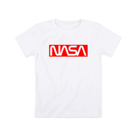Детская футболка хлопок с принтом NASA , 100% хлопок | круглый вырез горловины, полуприлегающий силуэт, длина до линии бедер | Тематика изображения на принте: galaxy | nasa | space | space company | star | астрономия | галактика | звезды | космическая компания | космос | наса