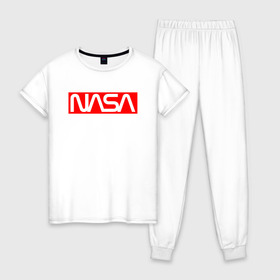 Женская пижама хлопок с принтом NASA , 100% хлопок | брюки и футболка прямого кроя, без карманов, на брюках мягкая резинка на поясе и по низу штанин | galaxy | nasa | space | space company | star | астрономия | галактика | звезды | космическая компания | космос | наса