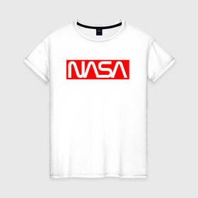 Женская футболка хлопок с принтом NASA , 100% хлопок | прямой крой, круглый вырез горловины, длина до линии бедер, слегка спущенное плечо | galaxy | nasa | space | space company | star | астрономия | галактика | звезды | космическая компания | космос | наса