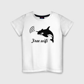 Детская футболка хлопок с принтом Free wifi , 100% хлопок | круглый вырез горловины, полуприлегающий силуэт, длина до линии бедер | free wifi | wifi | бесплатный вайфай | беспроводной доступ | вай фай | интернет | касатка | общение
