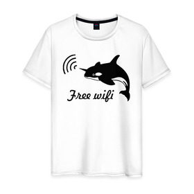 Мужская футболка хлопок с принтом Free wifi , 100% хлопок | прямой крой, круглый вырез горловины, длина до линии бедер, слегка спущенное плечо. | free wifi | wifi | бесплатный вайфай | беспроводной доступ | вай фай | интернет | касатка | общение