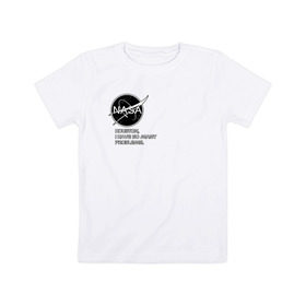Детская футболка хлопок с принтом NASA HOUSTON (ORIG.) , 100% хлопок | круглый вырез горловины, полуприлегающий силуэт, длина до линии бедер | Тематика изображения на принте: galaxy | nasa | space | space company | star | астрономия | галактика | звезды | космическая компания | космос | наса