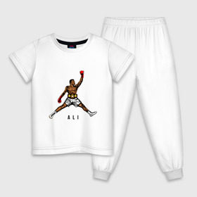 Детская пижама хлопок с принтом Ali Jordan , 100% хлопок |  брюки и футболка прямого кроя, без карманов, на брюках мягкая резинка на поясе и по низу штанин
 | basketball | box | boxing | bruce lee | champion | dragon | fight | fighter | jordan | michael | muay thai | team | tiger | ufc | али | баскетбол | бой | бокс | боксер | борьба | брюс ли | джордан | дзюдо | дракон | един | карате | контакт | кулак | лев |