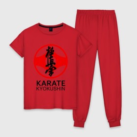 Женская пижама хлопок с принтом Karate Kyokushin , 100% хлопок | брюки и футболка прямого кроя, без карманов, на брюках мягкая резинка на поясе и по низу штанин | box | boxing | bruce lee | champion | dragon | fight | fighter | judo | muay thai | team | tiger | ufc | али | боевые | боец | бой | бокс | боксер | борьба | брюс ли | воин | дзюдо | дракон | единоборства | искусство | карате | контакт | кулак | лев