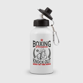 Бутылка спортивная с принтом Boxing Champion , металл | емкость — 500 мл, в комплекте две пластиковые крышки и карабин для крепления | 