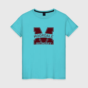 Женская футболка хлопок с принтом Moordale School , 100% хлопок | прямой крой, круглый вырез горловины, длина до линии бедер, слегка спущенное плечо | moordale | moordale school | moordale secondary | половое воспитание
