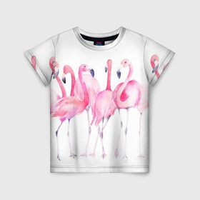 Детская футболка 3D с принтом Фламинго , 100% гипоаллергенный полиэфир | прямой крой, круглый вырез горловины, длина до линии бедер, чуть спущенное плечо, ткань немного тянется | art | birds | flamingo | flock | illustration | pink | summer | watercolor | акварель | иллюстрация | искусство | лето | птицы | розовый | стая | фламинго