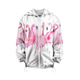 Детская куртка 3D с принтом Фламинго , 100% полиэстер | застежка — молния, подол и капюшон оформлены резинкой с фиксаторами, по бокам — два кармана без застежек, один потайной карман на груди, плотность верхнего слоя — 90 г/м2; плотность флисового подклада — 260 г/м2 | Тематика изображения на принте: art | birds | flamingo | flock | illustration | pink | summer | watercolor | акварель | иллюстрация | искусство | лето | птицы | розовый | стая | фламинго
