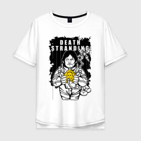 Мужская футболка хлопок Oversize с принтом DEATH STRANDING , 100% хлопок | свободный крой, круглый ворот, “спинка” длиннее передней части | bridges | death stranding | fragile express | games | kojima | kojima productions | logo | ludens | игры | кодзима | лого | люденс