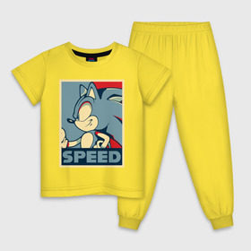 Детская пижама хлопок с принтом Соник , 100% хлопок |  брюки и футболка прямого кроя, без карманов, на брюках мягкая резинка на поясе и по низу штанин
 | game | sega | somic | speed | игра | сега | соник
