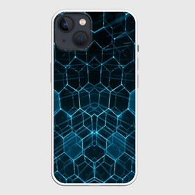 Чехол для iPhone 13 с принтом НЕОНОВАЯ БРОНЯ ,  |  | abstraction | cyber | cyberpunk | future | geometry | hexagon | techno | texture | абстракция | броня | геометрия | кибер | краски | неон | неоновый | сетка | соты | стальная броня | текстура | шестигранники