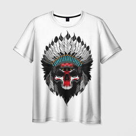 Мужская футболка 3D с принтом Вождь , 100% полиэфир | прямой крой, круглый вырез горловины, длина до линии бедер | вождь | индейцы | череп