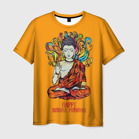 Мужская футболка 3D с принтом Happy Buddha Purnima , 100% полиэфир | прямой крой, круглый вырез горловины, длина до линии бедер | buddha | golden | happy | indian | kesa | lotus | monk | orange | ornament | pattern | pose | religion | shakyamuni | spiritual | te | будда | буддизм | духовный | золотой | индийский | кашая | кэса | лотос | оранжевый | орнамент | основатель | по