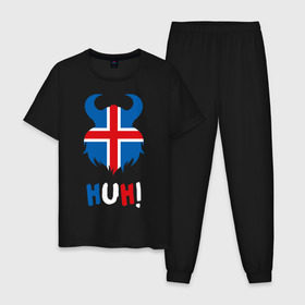 Мужская пижама хлопок с принтом Сборная Исландии , 100% хлопок | брюки и футболка прямого кроя, без карманов, на брюках мягкая резинка на поясе и по низу штанин
 | Тематика изображения на принте: iceland | iseland | исландия | сборная | сборная исландии | сборная исландии по футболу | сборные | форма | футбол | чемпионат мира по футболу